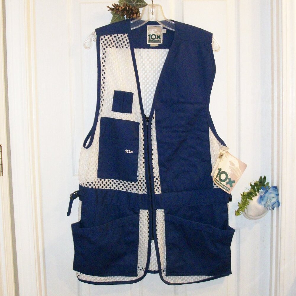 Vintage NWT 10X Blue & White Mesh Shooting Hunting Vest Sz M Made in USA